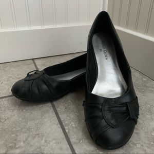 Faded Glory Black Round Toe Leather Bow Flats |6.5